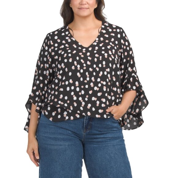 PREMISE Black Plus Dot Print Blouse - Picture 1 of 2